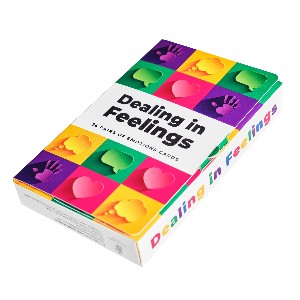 a colourful cardbox box depicting feelings cards